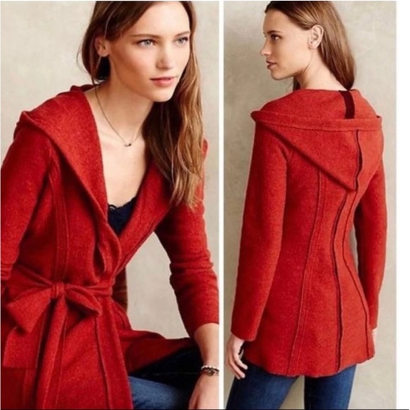 Anthropologie Sweaters - Anthropologie Rosie Neira S Boiled Wool Wrap Jacket Sweater Coat HoodedCardigan